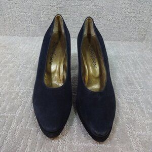 YVES Saint Laurent Size 10M Navy Blue Classic Pump Heels Made in Italy Vintage